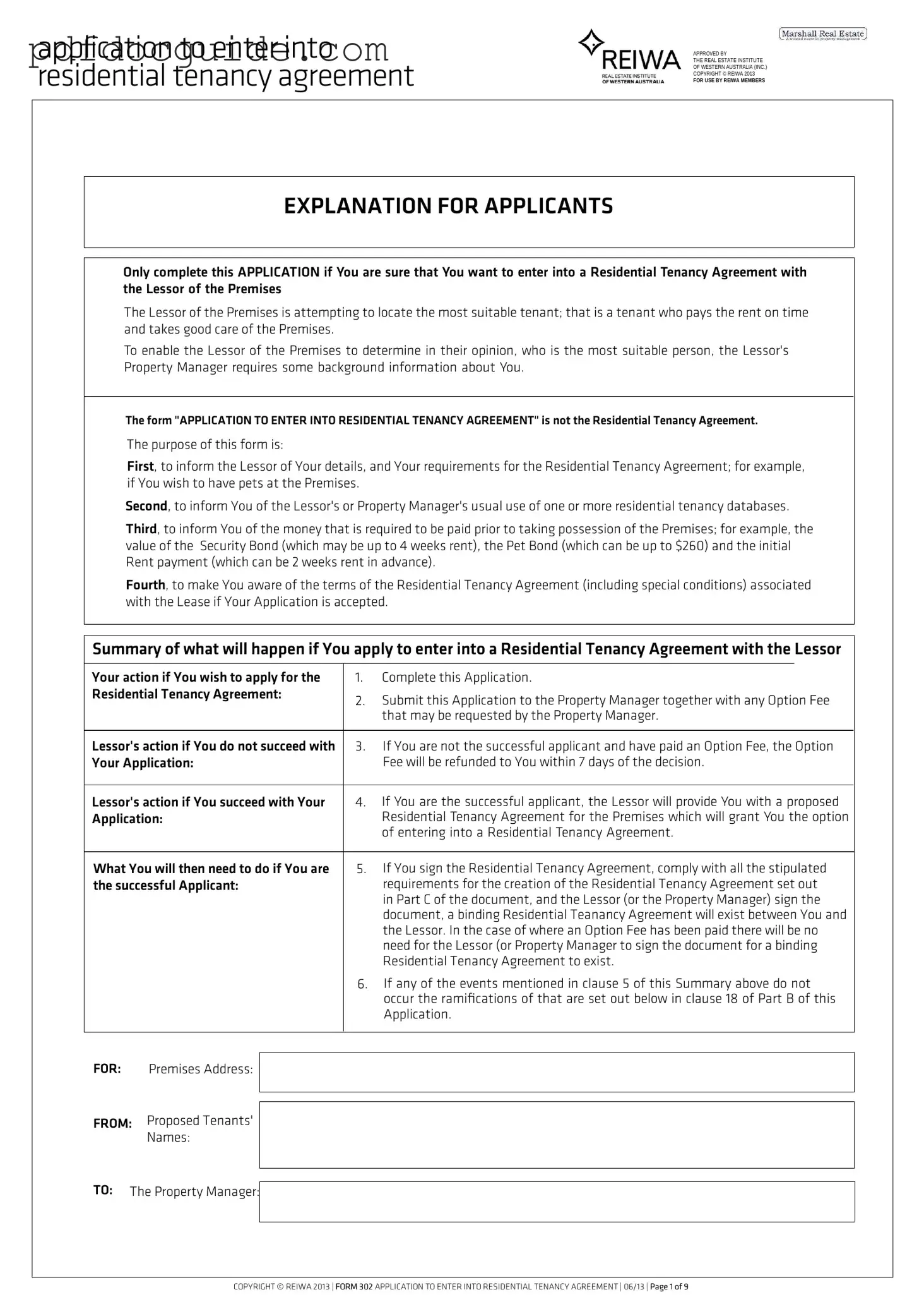 Reiwa Tenancy Application Form