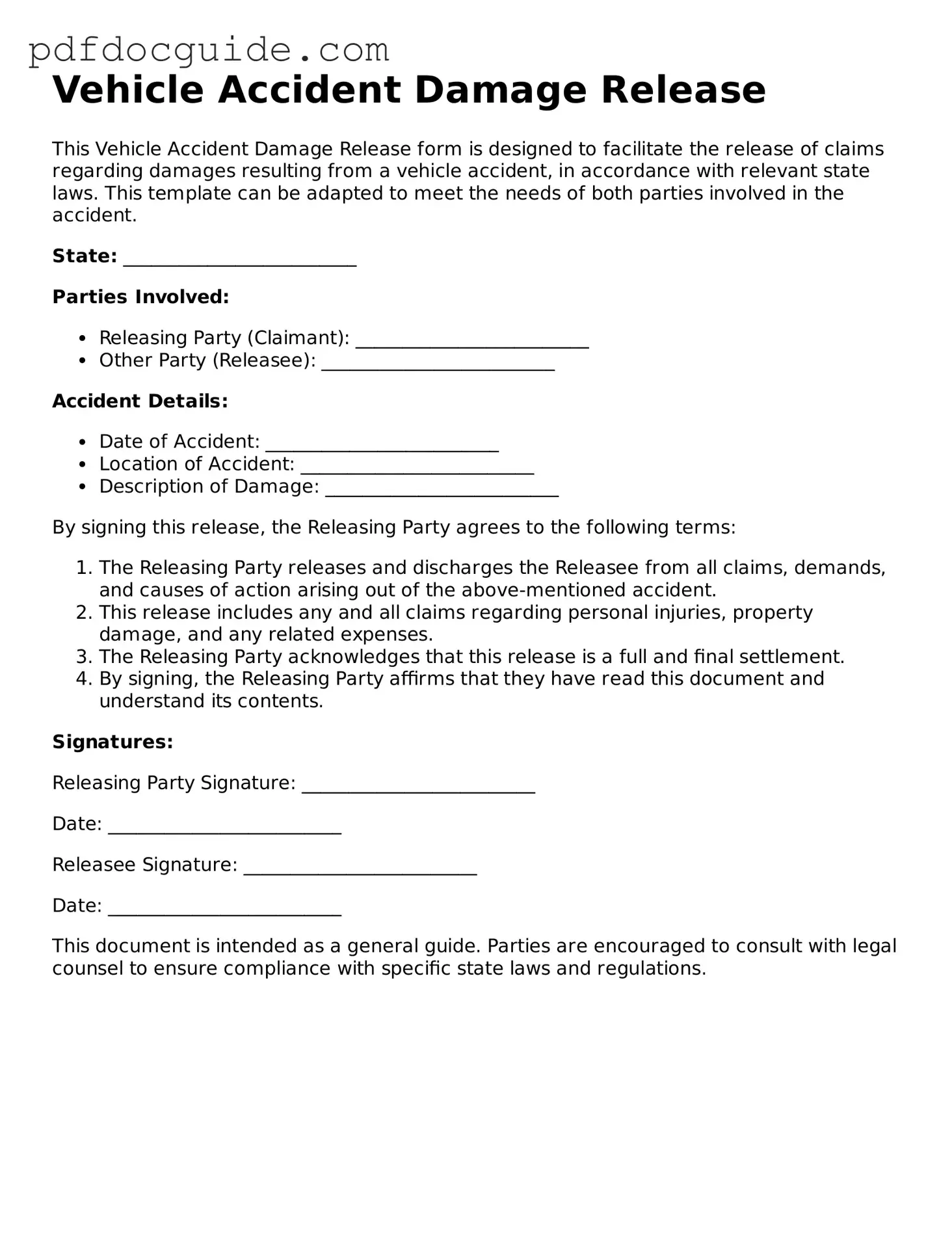 Attorney-Verified Vehicle Accident Damage Release Template