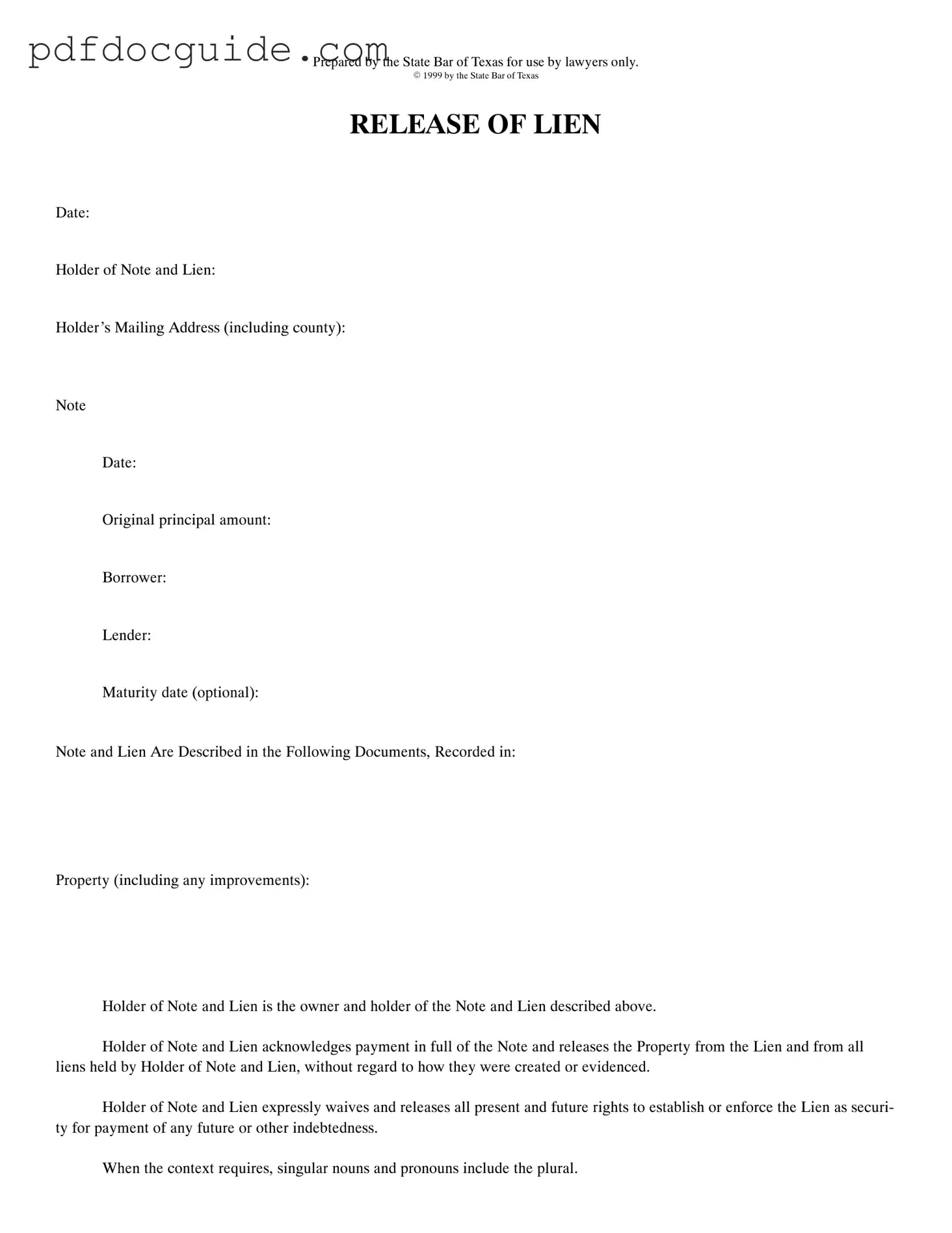 Release Of Lien Texas Form