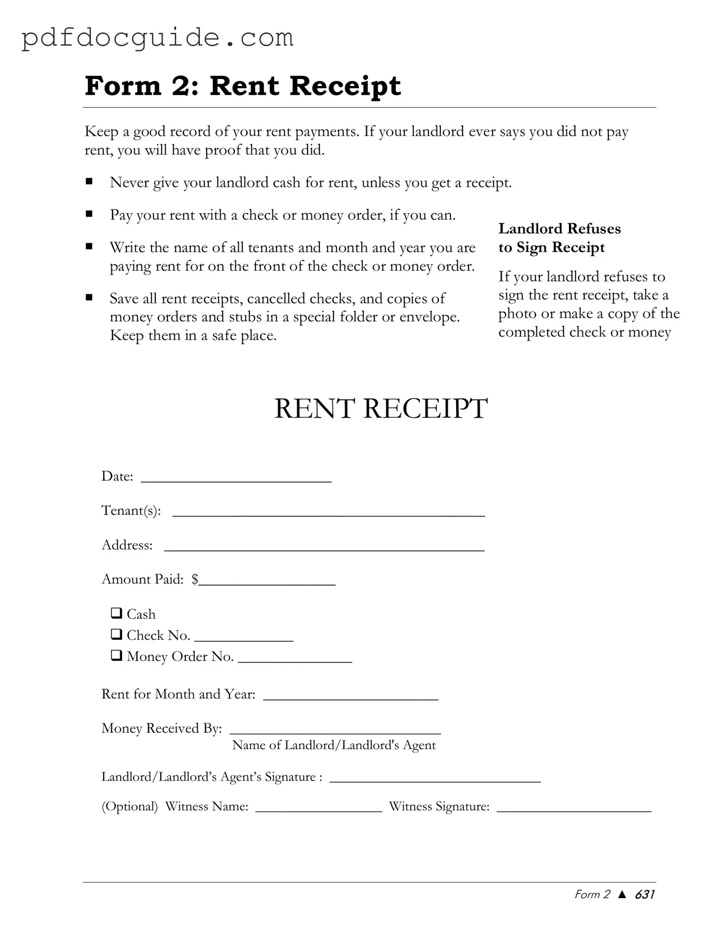 Rental Receipt Form