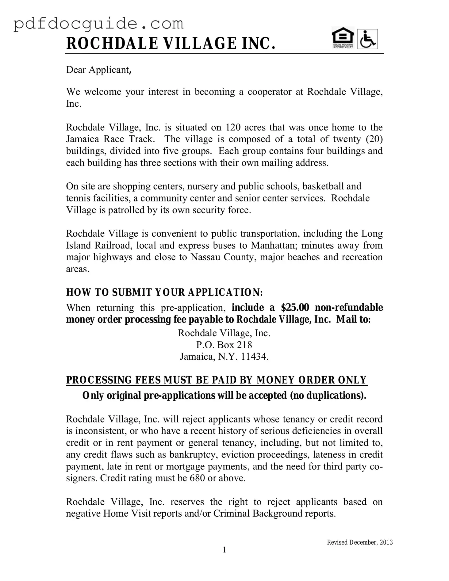 Rochdale village application Form