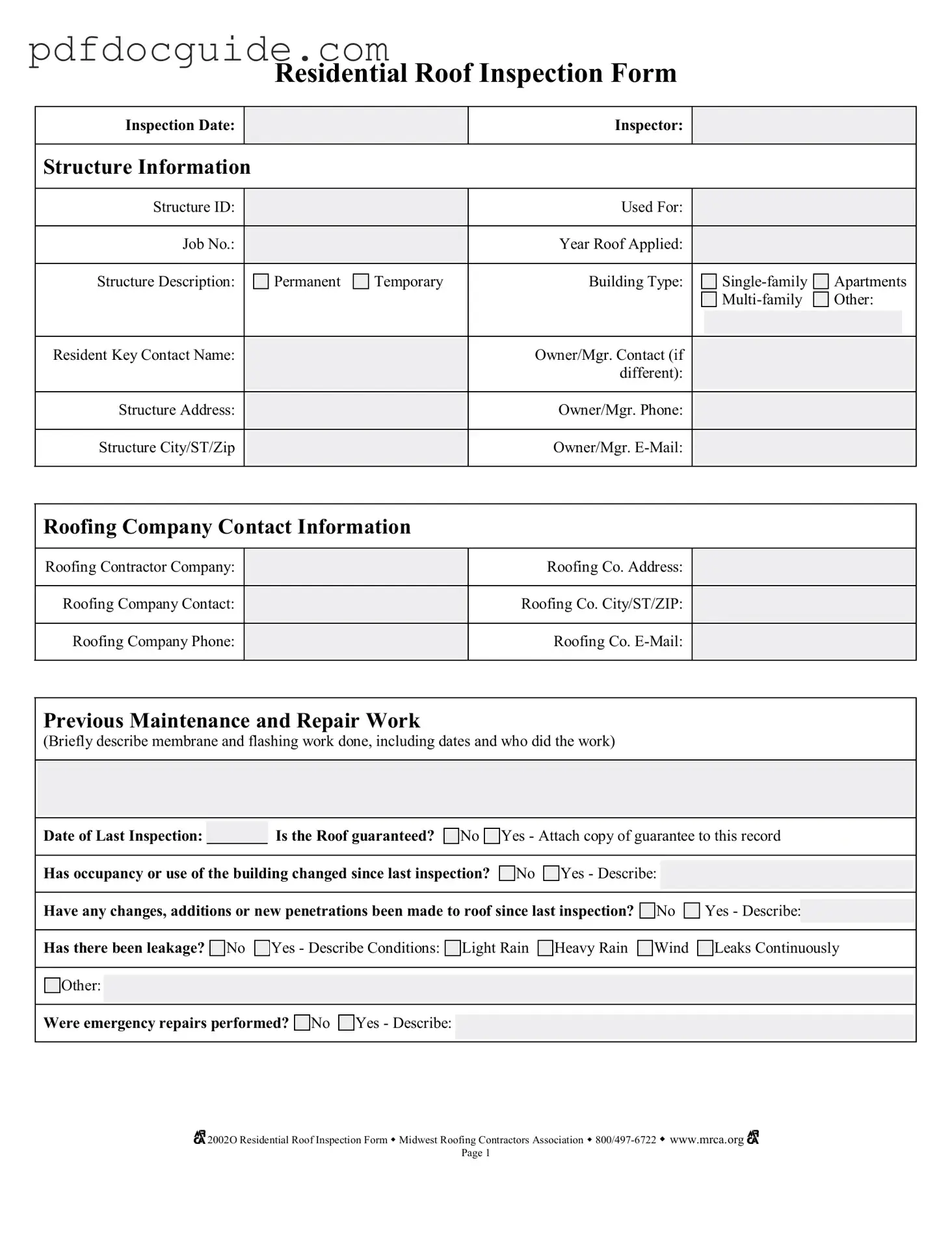 Roof Inspection Form