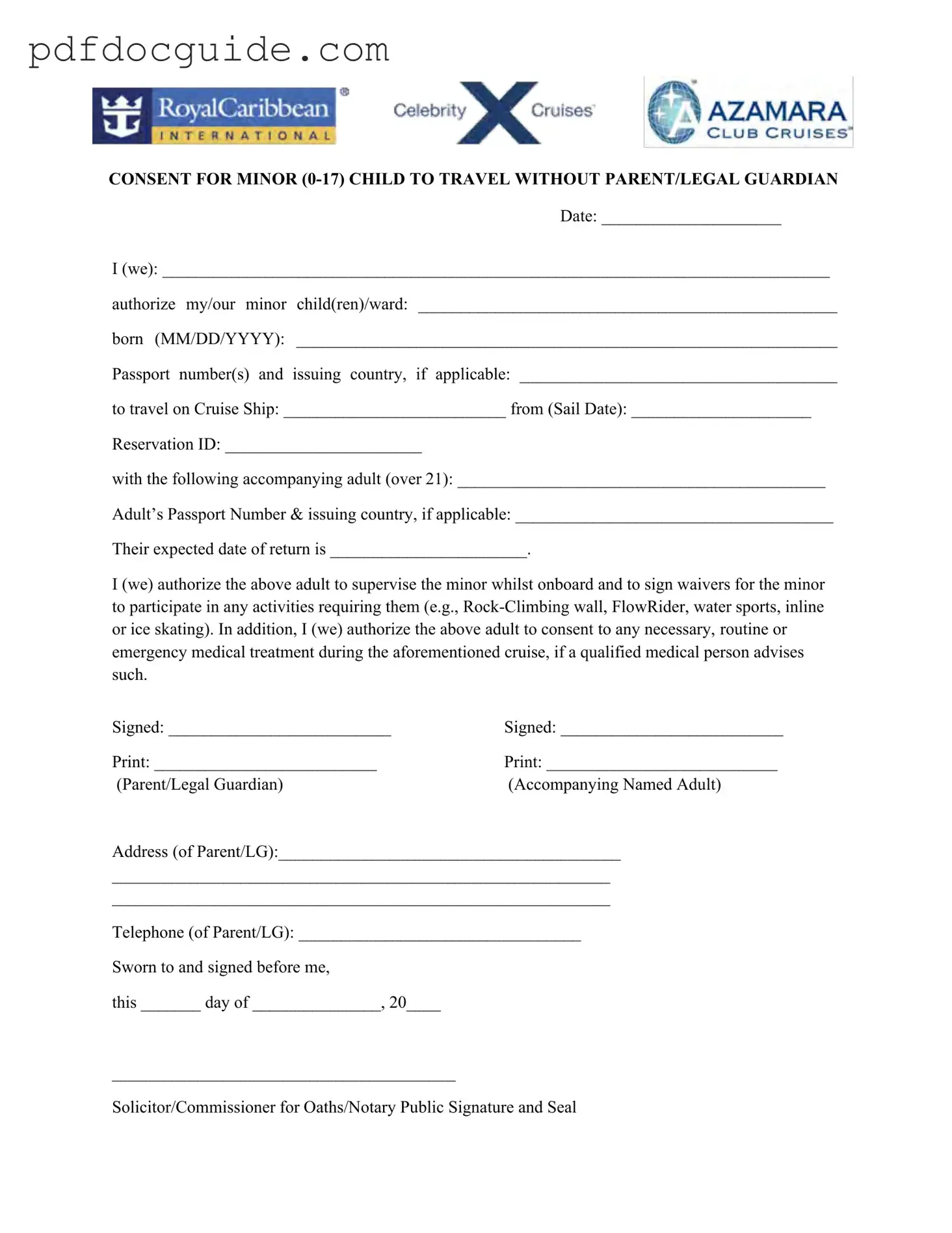 Royal Caribbean Parental Consent Form