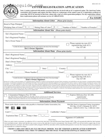 Aca Litter Registration Form