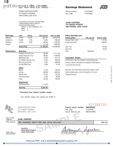 Adp Pay Stub Form