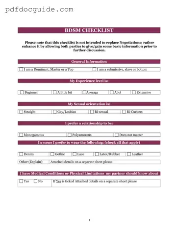 Bdsm Checklist Form