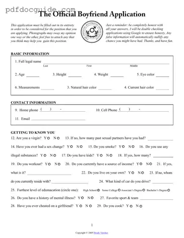 Boyfriend application form Form