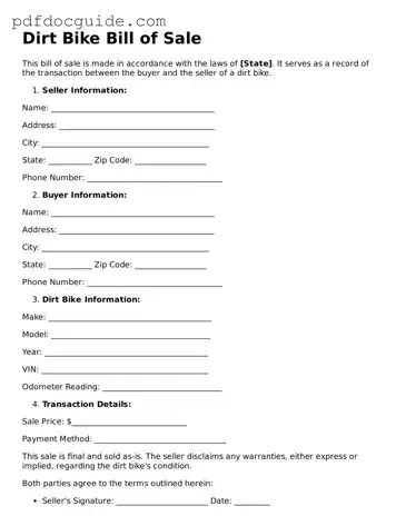 Attorney-Verified Dirt Bike Bill of Sale Template