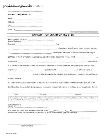 California Affidavit of Death of a Trustee Form