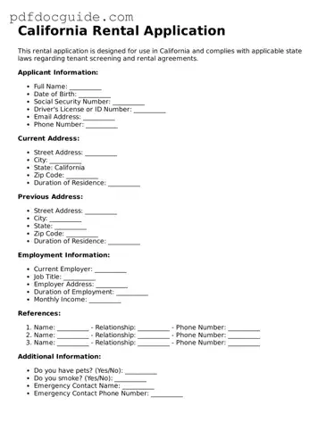 Valid  Rental Application Document for California