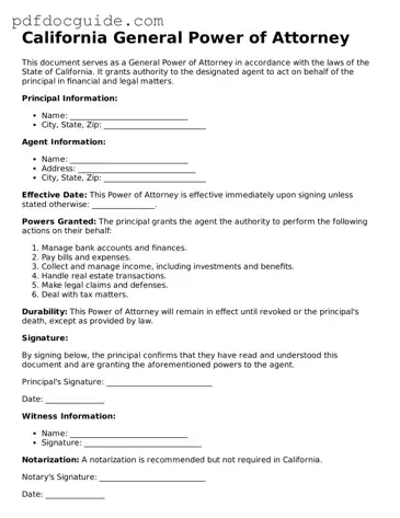 Valid  General Power of Attorney Document for California