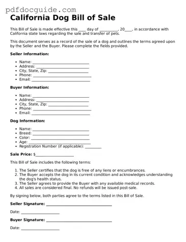 Valid  Dog Bill of Sale Document for California