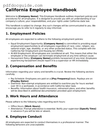 Valid  Employee Handbook Document for California