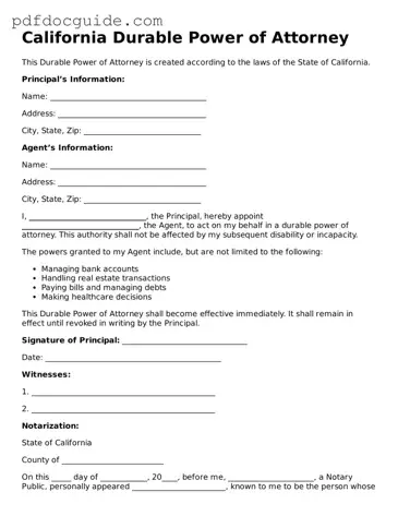 Valid  Durable Power of Attorney Document for California