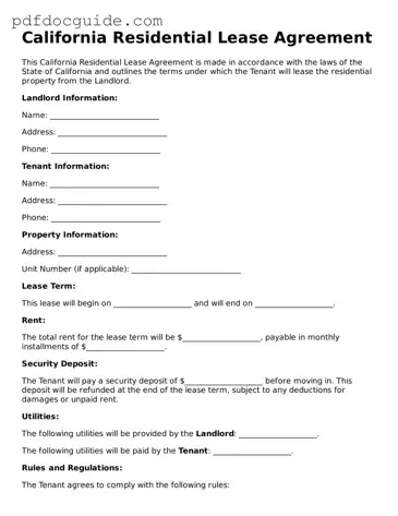 Valid  Residential Lease Agreement Document for California
