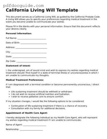 Valid  Living Will Document for California