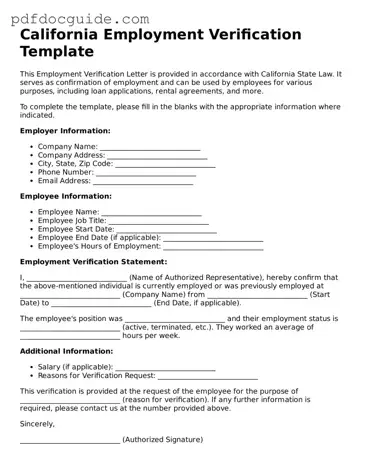 Valid  Employment Verification Document for California