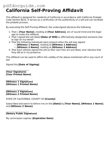 Valid  Self-Proving Affidavit Document for California