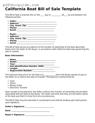 Valid  Boat Bill of Sale Document for California