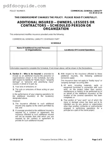 Cg 20 10 07 04 Liability Endorsement Form