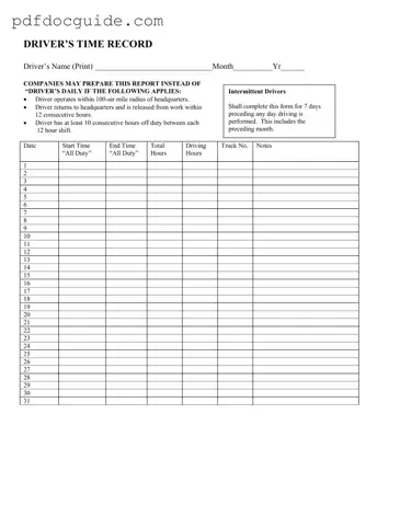 Driver Time Record Form