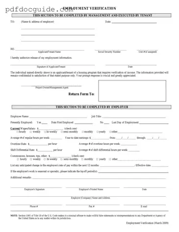 Employment verification form Form