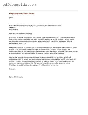 Emotional Support Animal Letter Form