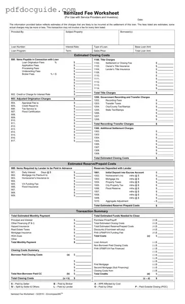 Fee Worksheet Form