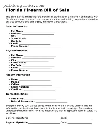 Valid  Firearm Bill of Sale Document for Florida