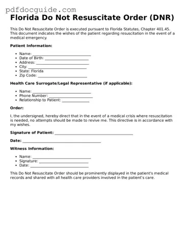 Valid  Do Not Resuscitate Order Document for Florida
