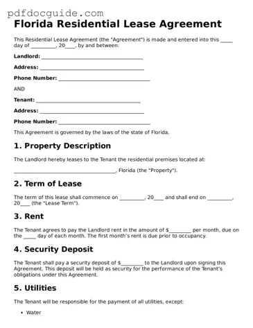 Valid  Residential Lease Agreement Document for Florida