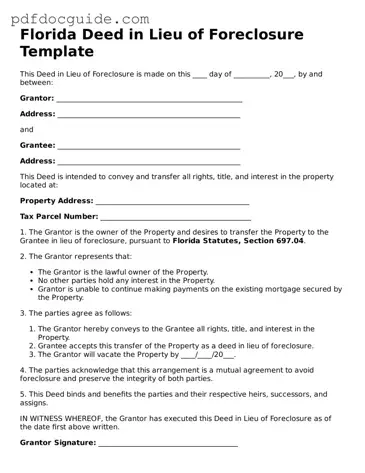 Valid  Deed in Lieu of Foreclosure Document for Florida