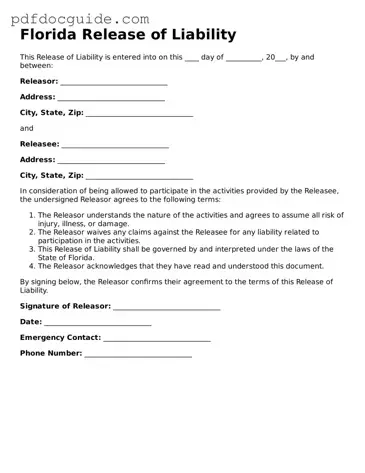 Valid  Release of Liability Document for Florida