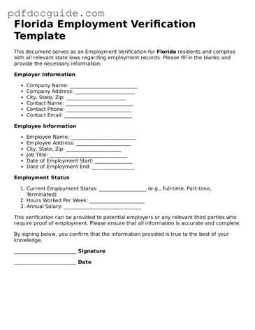 Valid  Employment Verification Document for Florida
