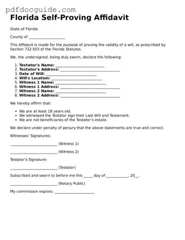 Valid  Self-Proving Affidavit Document for Florida