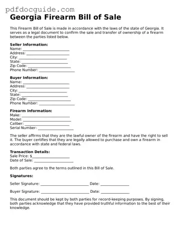 Valid  Firearm Bill of Sale Document for Georgia