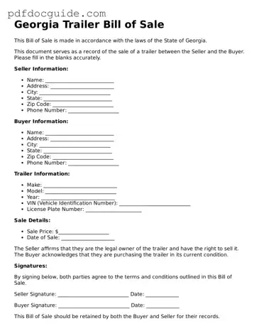 Valid  Trailer Bill of Sale Document for Georgia