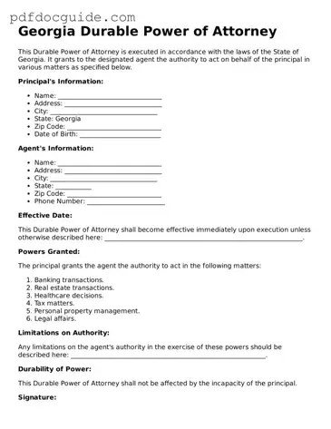 Valid  Durable Power of Attorney Document for Georgia
