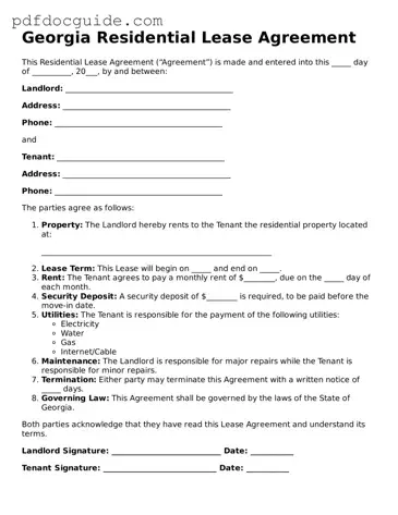 Valid  Residential Lease Agreement Document for Georgia