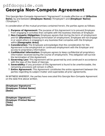 Valid  Non-compete Agreement Document for Georgia
