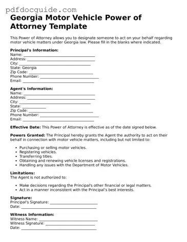 Valid  Motor Vehicle Power of Attorney Document for Georgia