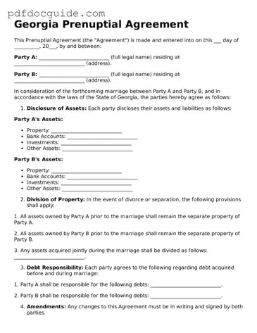 Valid  Prenuptial Agreement Document for Georgia