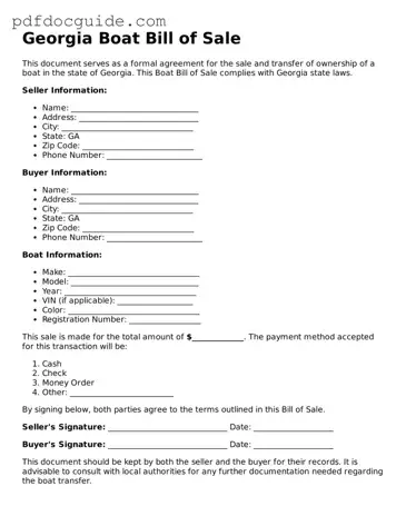 Valid  Boat Bill of Sale Document for Georgia