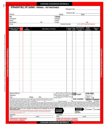 Hazard Bill Of Ladden Form