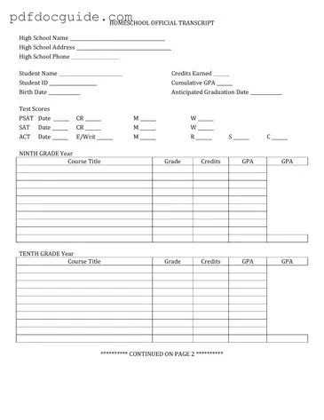 High School Transcript Form