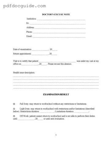 Doctors Excuse Note Form