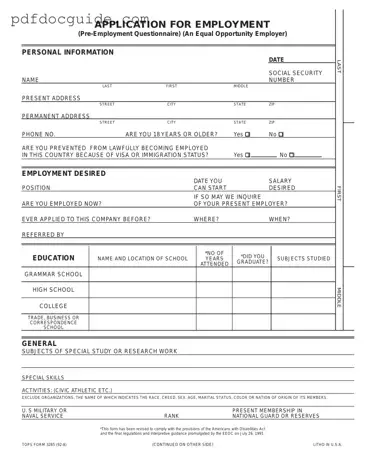 Employment Application Pdf Form