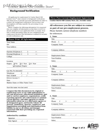 Cracker Barrel Background Check Form