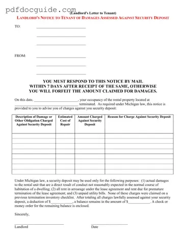 Landlord Damages Letter Form