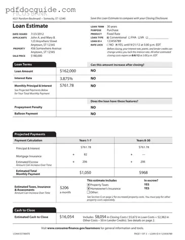 Loan Estimate Form